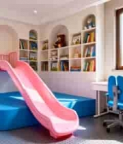  儿童房室内滑梯书桌布置场景1227#横屏 	 -