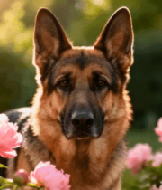 花丛中的德国牧羊犬568#横屏 