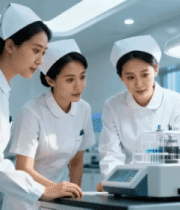 护士在实验室操作医疗仪器3894#横屏 