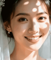 户外微笑新娘特写4598#横屏 