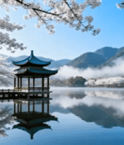 湖畔樱花亭自然风光5407#横屏 