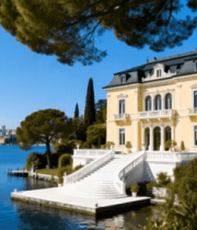 湖畔黄昏人物剪影风景318#横屏 