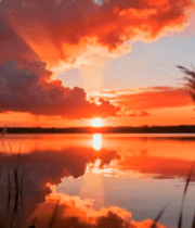 湖畔日落自然风光5188#横屏 