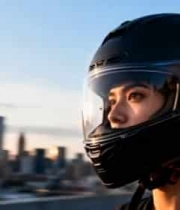  戴头盔女人眺望城市140#横屏 	 