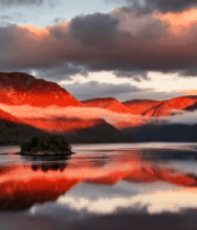 湖泊山林日落自然风光5284#横屏 