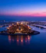  迪拜岛屿建筑夜景航拍2337#横屏 	 