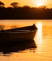湖面小船日落静谧场景1343#横屏 