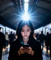  地铁站内女子专注看手机296#横屏 	 