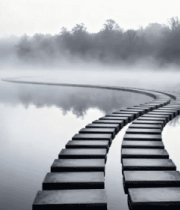 湖面上蜿蜒的石板路风景3166#横屏 