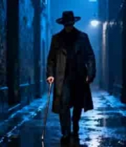  戴礼帽男子在小巷中行走1371#横屏 	 