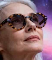  戴眼镜老年女性仰望星空画面104#横屏 	 -