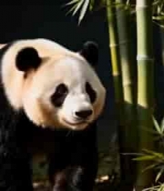  大熊猫于竹林中行走素材1569#横屏 	 
