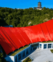 红顶建筑与山林古塔鸟瞰4954#横屏 