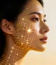  带粒子光效的女性面部特写1935#横屏 	 