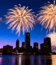  城市夜空烟花绽放实景2663#横屏 	 -