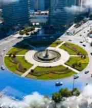  城市环形路口航拍全景2167#横屏 	 