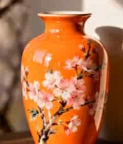  橙色瓷瓶花卉图案特写1560#横屏 	 