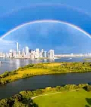  城市河畔上空双彩虹景观954#横屏 	 