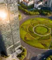  城市高楼与环形绿化航拍270#横屏 	 