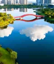  城市公园湖泊与建筑景观969#横屏 	 -