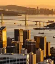  城市高楼与跨海大桥全景1015#横屏 	 