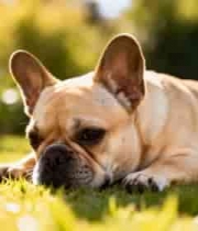  草地上趴着的法国斗牛犬1339#横屏 	 