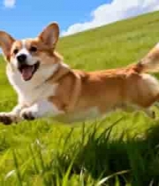  草地上奔跑的柯基犬919#横屏 	 