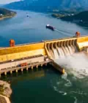  壮观水电站泄洪航拍3255#横屏 	 