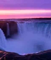  紫色晚霞下的壮观瀑布3274#横屏 	 
