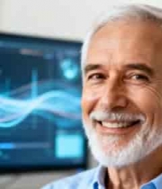  资深男士微笑面对数据屏3264#横屏 	 