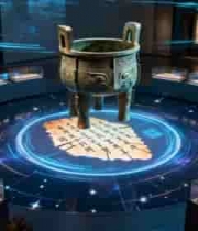  博物馆内青铜鼎展示场景2680#横屏 	 