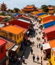  彩色民居街道与古建筑景观1604#横屏 	 