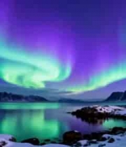  北极极光下的山水夜景596#横屏 	 
