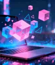  笔记本电脑与科技感立体元素2993#横屏 	 