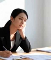  办公室女商人伏案书写1906#横屏 	 