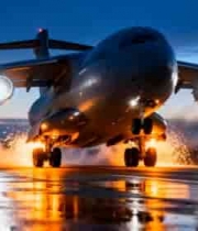  傍晚机场飞机跑道着陆画面1594#横屏 	 