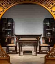  中式雕花圆门书房3208#横屏 	 