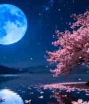  月夜樱花湖景3088#横屏 	 