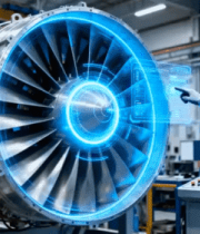 工人操作虚拟界面检查航空发动机2631#横