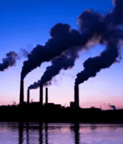 工厂烟囱傍晚排烟景象2102#横屏 