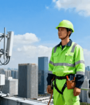 工人楼顶检查通信设备2629#横