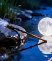  月夜溪流与羽毛3086#横屏 	 