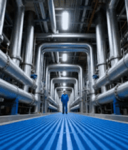 工厂内工人行走于管道间3873#横