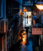  雨夜小巷行人3049#横屏 	 