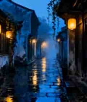  雨夜古巷灯笼夜景3038#横屏 	 