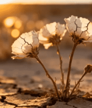 干旱土地上绽放的白色花朵2605#横