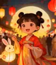  元宵灯会兔子灯女孩3059#横屏 