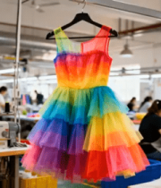 服装厂内工人制作彩色连衣裙2548#横屏 