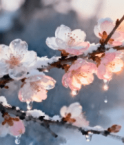 覆雪绽放的粉色花朵特写3483#横