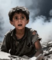 废墟中惊恐的男孩2427#横屏 